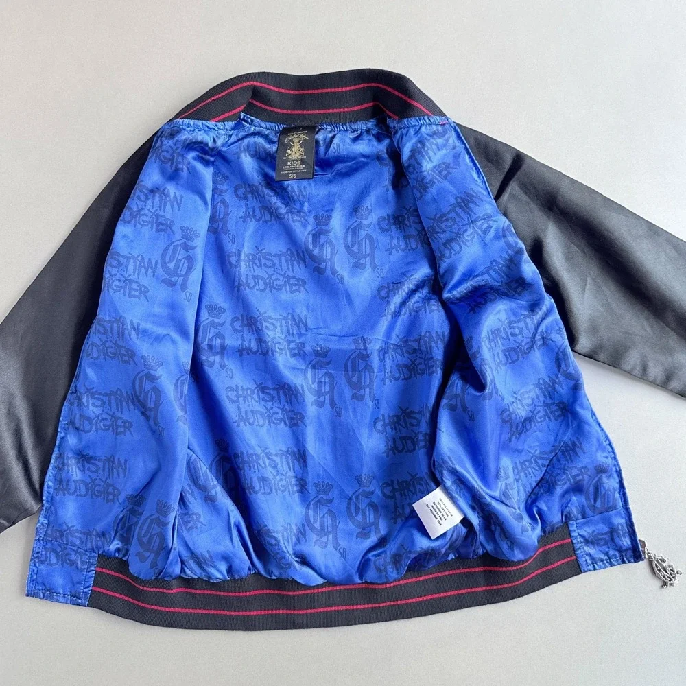 Christian Audigier Kids Y2K Panther Satin Bomber Jacket Boys 5/6 (Fits Like 8)